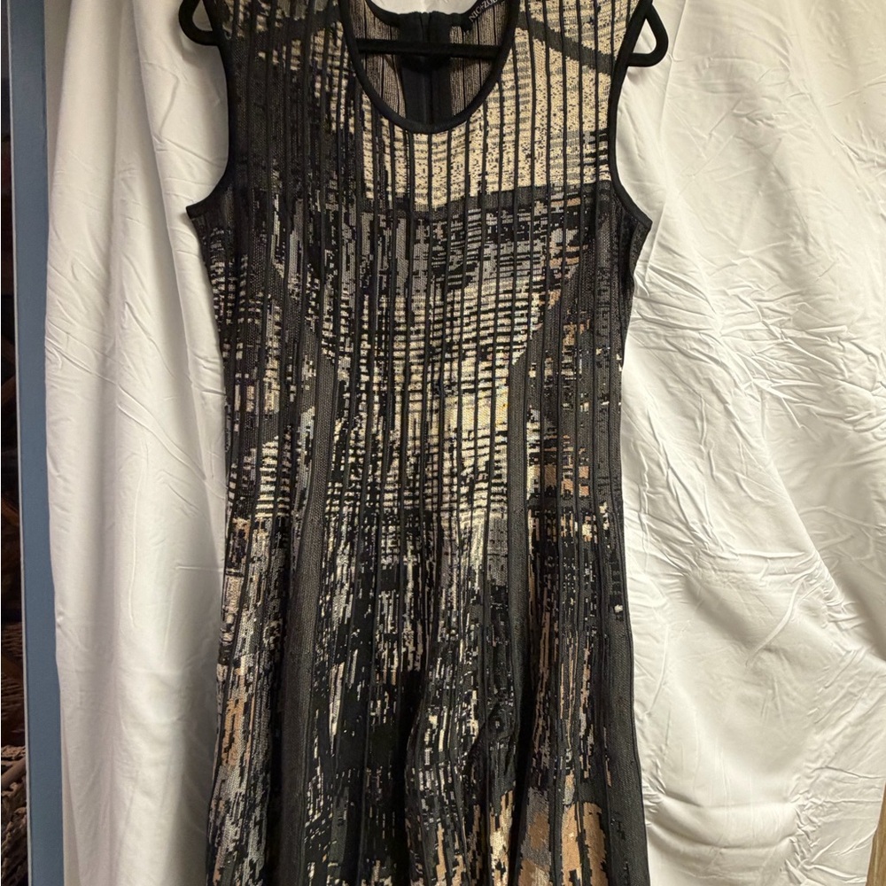 NIC+ZOE Black and Tan Abstract Midi Dress Size M Easter!